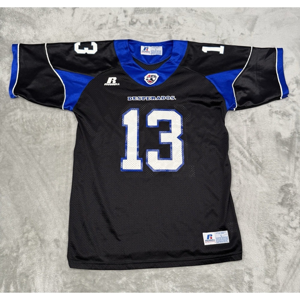 Vintage Dallas Desperados AFL Jersey Youth Large Russell Athletic #13 Blue Black